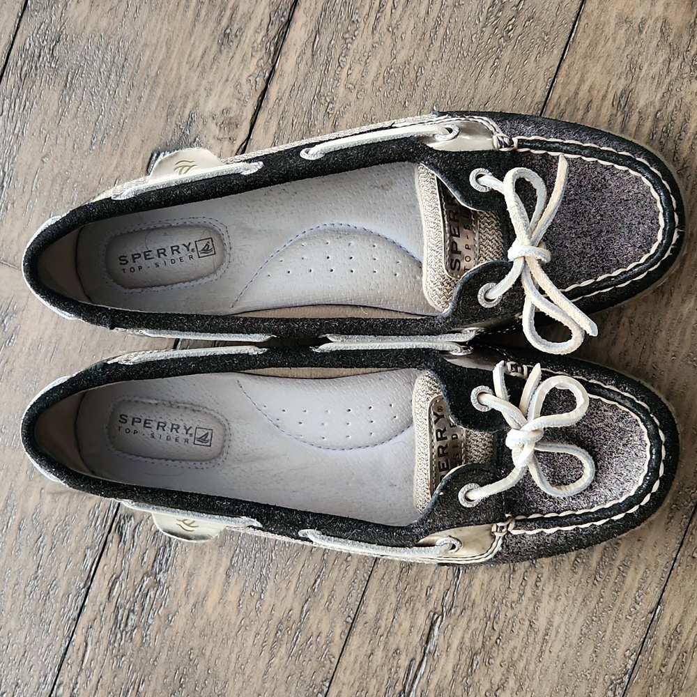 Women's Sperry Top-Sider Leather Slip on Boat Shoes Sparkle Size 7